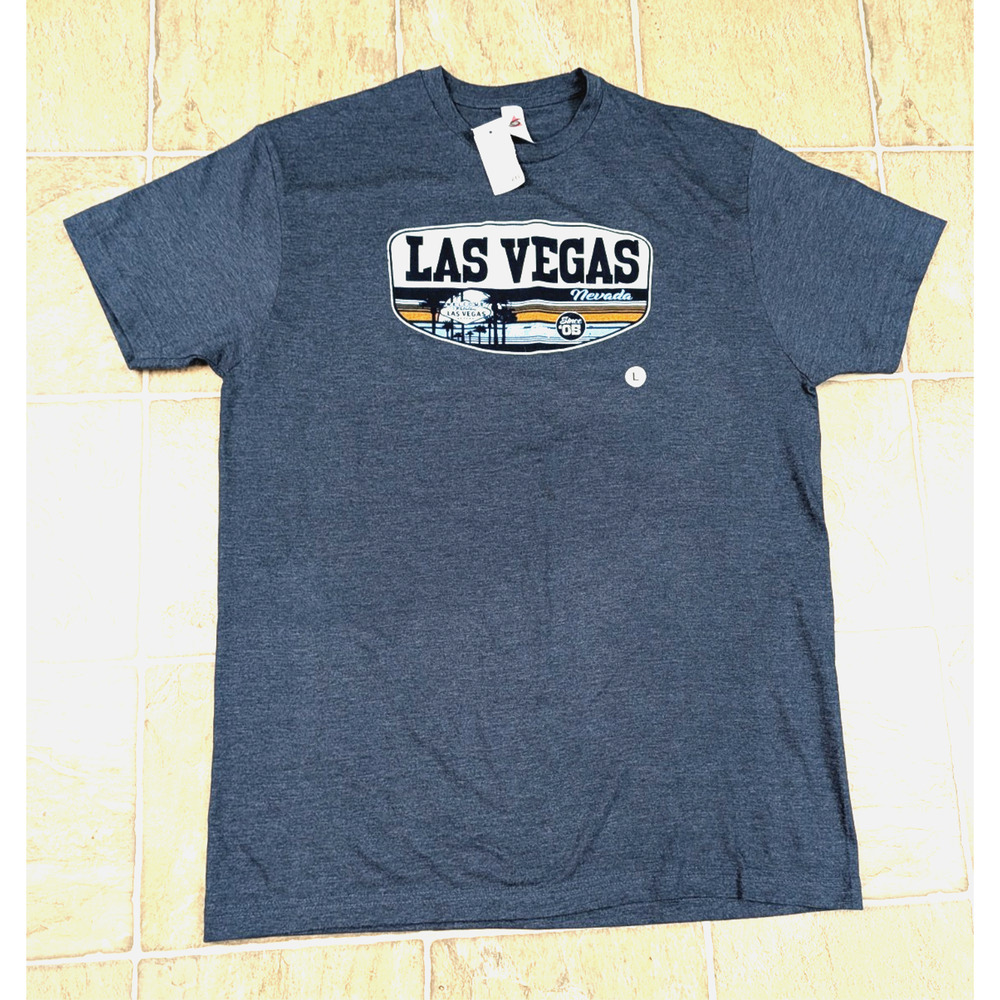 New men's sz L Las Vegas Nevada T-shirt blue short sleeves Smart Blanks 3944